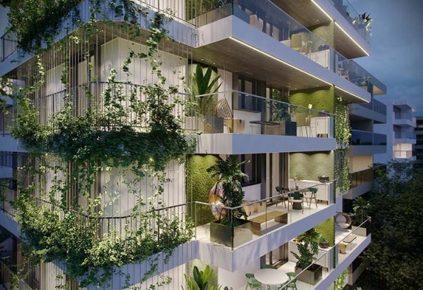 Fachada com jardins verticais